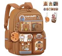 NNBWLMAEE Capybara Backpack Children, Large Capacity Fashionable Capybara Cartoon Backpack, Cute Capybara Pattern School Bag, Aesthetic School Bag for Girls Kids Boys Teenage (Brown-4pc)