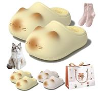 NNBWLMAEE Cat Paws Footprints Fluffy Plush Fleece Height Increase Slippers, Cute Animal Ultra-Thick Slipper Home Shoes, for Winter Girls Gift Idea, Cute Animal Home Shoes (Yellow,6)