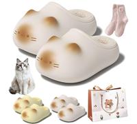 NNBWLMAEE Cat Paws Footprints Fluffy Plush Fleece Height Increase Slippers, Cute Animal Ultra-Thick Slipper Home Shoes, for Winter Girls Gift Idea, Cute Animal Home Shoes (Beige,5.5)