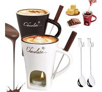 NNBWLMAEE Chocolate Fondue Mug Set, Chocolate Fondue Mug Set, Tea Light Heating Butter Warmer, for Cheese Chocolates Butter (Brown+White)