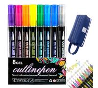 NNBWLMAEE Coloring Lightstick Graffiti Pen, Outliner Markers, Shimmer Marker Set, Shimmer Markers, Dual-Line Highlighter Outline Marker, Marker Sets for Painting Drawing Gift Cards Doodling (8 Color)