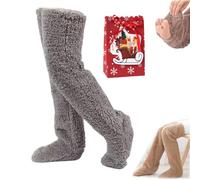 NNBWLMAEE Goose Down Knee Socks for Christmas, Socks Long Fuzzy Thigh High Warm, Thickened Goose Down Leg Warming Knee socks, Plush Warmth Long socks, for the Winter, Adult Men and Women (gray)