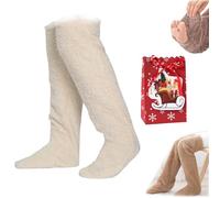 NNBWLMAEE Goose Down Knee Socks for Christmas, Socks Long Fuzzy Thigh High Warm, Thickened Goose Down Leg Warming Knee socks, Plush Warmth Long socks, for the Winter, Adult Men and Women (off-white)