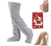 NNBWLMAEE Goose Down Knee Socks for Christmas, Socks Long Fuzzy Thigh High Warm, Thickened Goose Down Leg Warming Knee socks, Plush Warmth Long socks, for the Winter, Adult Men and Women (Light gray)