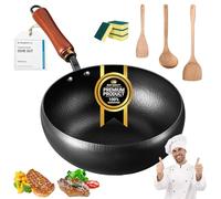 NNBWLMAEE Japanese Cast Iron Wok Pan - Uncoated Healthy Cooking Pot with Lid, 24/26/28cm Cast Iron Pot, Frying Pan Set with Lid Non Stick,Family-Sized&Work on All Stovetop (No Lid,28cm)