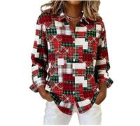 NNBWLMAEE Ladies Christmas Plaid Blouse Long Sleeve V-Neck Button Down Shirt Dressy Snowflake Print Winter Casual Holiday Tops