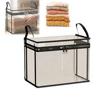 NNBWLMAEE Large Heavy-Duty Thick Plastic Clear Storage Box with Hinged Lid, Stackable Waterproof Organizer Tote with Reinforced Handles & Zipper, Ideal for Clothes, Bedding, Dorm, Travel, Home (A-1)