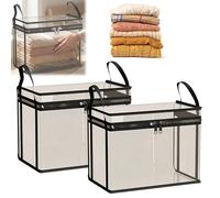 NNBWLMAEE Large Heavy-Duty Thick Plastic Clear Storage Box with Hinged Lid, Stackable Waterproof Organizer Tote with Reinforced Handles & Zipper, Ideal for Clothes, Bedding, Dorm, Travel, Home (2A-1)