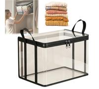 NNBWLMAEE Large Heavy-Duty Thick Plastic Clear Storage Box with Hinged Lid, Stackable Waterproof Organizer Tote with Reinforced Handles & Zipper, Ideal for Clothes, Bedding, Dorm, Travel, Home (B-1)