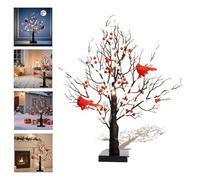 NNBWLMAEE LED Vintage Glowing Tree with Cardinals and Berries, 21 inch Glowing Tree with Cardinals, Cardinal Red Berries Table Light, for Home, Mantel, Office, and Party (A)
