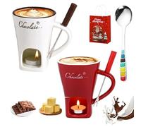 NNBWLMAEE Meltie Cup, Chocolate Fondue Mug with Forks, Chocolate Melting Cup, Chocolates Fondue Mug Set, Tea Light Heating Butter Warmer, for Cheese Chocolates Butter (2pcs-1)