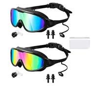 NNBWLMAEE My Cool Summer Goggles, Hd Large Frame Waterproof and Anti-Fog Swimming Goggles, with 180°Panoramic Lenses, Leak-Proof Silicone Frame, Ear Plugs Nose Clip, for Audlt Kids (A+D, Adult)