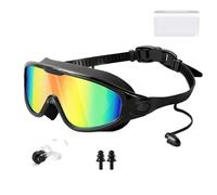 NNBWLMAEE My Cool Summer Goggles, Hd Large Frame Waterproof and Anti-Fog Swimming Goggles, with 180°Panoramic Lenses, Leak-Proof Silicone Frame, Ear Plugs Nose Clip, for Audlt Kids (C, Children)