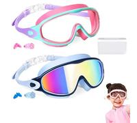 NNBWLMAEE My Cool Summer Goggles, Hd Large Frame Waterproof and Anti-Fog Swimming Goggles, with 180°Panoramic Lenses, Leak-Proof Silicone Frame, Ear Plugs Nose Clip, for Audlt Kids (A+B, Children)