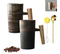 NNBWLMAEE Retro Stoneware with Wooden Handle, Handmade Ceramic Retro Stoneware Wooden Handle, Nordic Earth Mugs, 220ml Ceramic Mug, for Travel, Breakfast, Coffee Brewing (A+C)