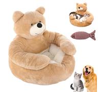 NNBWLMAEE Teddy Bear Dog Bed with Hugging Arms, Soft Plush Warm Non-Slip Cuddle Bear Pet Bed, Semi-Enclosed Cuddle Pet Sofa, with Detachable Washable Cover for Cat and Small Dogs (A,M(18.1in))