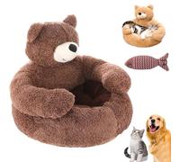 NNBWLMAEE Teddy Bear Dog Bed with Hugging Arms, Soft Plush Warm Non-Slip Cuddle Bear Pet Bed, Semi-Enclosed Cuddle Pet Sofa, with Detachable Washable Cover for Cat and Small Dogs (C,XL(30.3in))