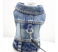 nnepia Dog Jean Jacket with Leash D Ring for Walking Denim Harness Coat Lapel Vest Cowboy Clothes Outfits for Small Medium Dogs (blue,S)