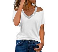 NNGOTD Black Goth Shirt Women Blouses Size 16 Women's Tops with White Collar Womens Tunics with Pockets Womens lace v Neck Tank Tops Ladies Camisole Tops Satin (Sequined Tops for Women UK White,M)