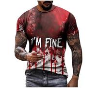 NNGOTD Bloody Tshirt Men Bloody Shirts Bloodstained Print Short Sleeve T-Shirts Cotton Basic Tee Crew Neck Casual Regular Fit Top Vintage Horror Shirt Funny Costume Adult (L) Wine