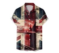 NNGOTD British Coronation Union Jack Funny Shirts for Men United Kingdom Britain England Summer Tropical Shirts Short Sleeve Button Down Aloha Hawaiian Shirts King Charles Coronation Muscle T-Shirt