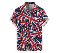 NNGOTD British Coronation Union Jack Mens Shirts United Kingdom Britain England Cotton Linen Traditional Pattern Print Short Sleeve Button Down Hawaiian Shirts King Charles 2024 Aesthetic Shirts