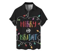 NNGOTD Christmas Hawaiian Shirt for Men Funny Reindeer Printed Casual Short Sleeve Funny Button Down Hawaiian Shirts Adult Costume Santa Claus Costume Adult Men (Black,M)