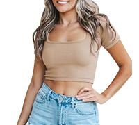 NNGOTD Cotton T Shirts for Women UK Women's Puff Short Sleeve Tops Dressy Casual V-Neck T-Shirts Business Cute Work Blouse Kimono Tops for Women UK Plus Size Top (Beige, XL)