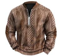 NNGOTD Halloween Men's 1/4 Zip Fleece Pullover Sweater Casual Warm Sweatshirt Long Sleeve Pullover Jumper Tops Leisure Wear Christmas Jumpers for Family (6-Brown, XXL)
