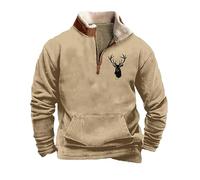 NNGOTD Halloween Mens Half Zip Fleece Jumper Hoody Long Sleeve Sweatshirts Zip Up Pullover Jumpers with Pockets Outwear Matching Family Christmas T Shirts (Khaki-k, M)