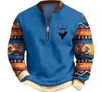 NNGOTD Halloween Men's Sweatshirts Quarter Zip Sweatshirt Long Sleeve Jumper Casual Pullover Waffle Pullover with Pocket Parka Inflatable Father Christmas (Blue-1, XXXXL)