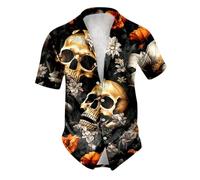 NNGOTD Halloween Shirt Men Ugly Pumpkin Bat Printed Short Sleeved Summer Regular Fit Cotton Shirt Button Down Hawaiian Holiday Tops Cool T Shirts Halloween Costumes Adult Man (Orange, XXXL)