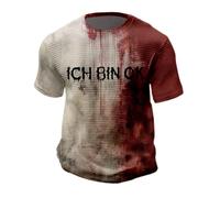 NNGOTD Halloween Shirts for Men Problem Solved Bloody Sweatshirt Bloodstained Print Short Sleeve Casual T-Shirts Crewneck Workout T-Shirt Funny Horror T Shirts Adult Funny Halloween Costumes (O, M)