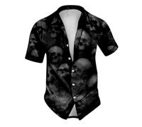 NNGOTD Halloween Shirts for Men UK Ugly Skull Floral Print Short Sleeve Button Down Casual Jack-O-Lantern Hawaiian Bowling Shirt Theme Party Clothes Horror Gifts Tshirts Halloween Costumes Mens
