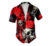 NNGOTD Halloween Shirts for Men UK Ugly Skull Floral Print Short Sleeve Button Down Casual Jack-O-Lantern Hawaiian Bowling Shirt Theme Party Clothes Horror Gifts Tshirts Halloween Costumes Mens