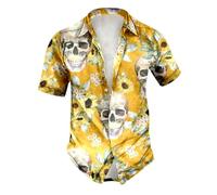 NNGOTD Halloween Shirts for Men UK Ugly Skull Floral Print Short Sleeve Button Down Casual Jack-O-Lantern Hawaiian Bowling Shirt Theme Party Clothes Horror Gifts Tshirts Halloween Costumes Mens