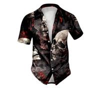 NNGOTD Halloween Shirts for Men UK Ugly Skull Floral Print Short Sleeve Button Down Casual Jack-O-Lantern Hawaiian Bowling Shirt Theme Party Clothes Horror Gifts Tshirts Halloween Costumes Mens