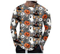 NNGOTD Halloween Sweatshirt Men Spooky Shirts Oversized Skeleton Tops Cute Skull Crewneck Sweater Fall Pullover Shirt Loose Fit Orange Tshirt Man Halloween Costume (Grey, L)