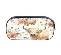 NNGOTD Highland Cow Pencil Case Large Capacity Pencil Pouch Floral Pen Case Cute Ice Cream Stationery Marker Cases Portable Organizer Box Bag for School Office Supplies