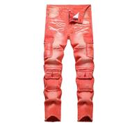 NNGOTD Jeans for Men UK Men Cargo Pants with Pockets Slim Blue Joggers Beige Trousers Mens Black and White Plaid Pajama Pants Blue Jeans for Men Men Chinos Pants Slim fit (Red, 30)