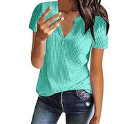 NNGOTD Ladies Vest Tops Womens Button Up Shirt V Neck Short/Long Sleeve Casual Blouse Work Office Wear Tops Black Chiffon Tops for Women UK Blouse (Mint Green, XXL)