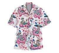 NNGOTD Men Hawaiian Tropical Shirts Summer Short Sleeve Casual Aloha Funky Floral Button Down Beach Holiday Hawaii Print Shirt Summer Beach Wedding Linen Shirt Family Vacation Shirts (B2 Pink,M)