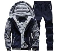 NNGOTD Mens Full Tracksuit Set Contrast String Fleece Tracksuit Hoodie Top Bottoms Joggers Gym Set Loungewear Sets Long Sleeve Crew Neck Sweat with Jogger Bottoms Christmas(Blue,XL)