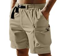 NNGOTD Mens Gym Running Shorts Breathable Quick Dry 7" Gym Athletic Shorts with Zipper Pockets and Reflective Strip Formal Smart Work Trousers Slacks Slim Fit Tall Track Pants Streetwear （Khaki,M）