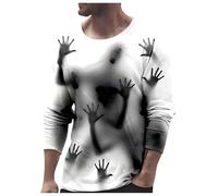 NNGOTD Mens Halloween Shirts Ugly Pumpkin Bat Print Long Sleeve Button Down Casual Jack-O-Lantern Costume Dress Shirt Theme Party Clothes Graphic Tshirts Costume for Adults Halloween (Light Gray, XL)