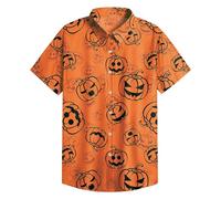 NNGOTD Mens Halloween Shirts Ugly Pumpkin Hawaiian Shirt 3D Print Casual Button Down Ugly Tshirts Beach Holiday Aloha Short Sleeve T-Shirt Funny Adult Humor Halloween Costume Tshirt (Yellow, XXL)