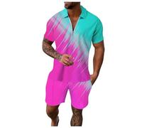 NNGOTD Men's Hawaiian Shirt and Short 2 Piece Vacation Outfits Sets Guayabera Casual Button Down Shirt and Short Set Summer Beach Outfits Men Linen Short Sets Outfits Mens Gold Suit Set(Hot Pink,XXL)