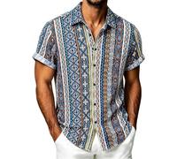 NNGOTD Mens Hawaiian Shirt Short Sleeve Button Down Holiday Summer Aloha Printed Beach Casual Hawaii Shirt Rockabilly Bowling Shirts for Men Luau Blouses (#015 Light Blue,XL)