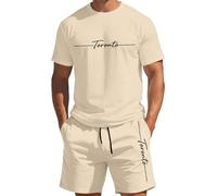 NNGOTD Mens Outfits Suit Set Fashion Summer Tracksuits Oversize Short Sleeve Sport Set 2-Piece Summer Outfit for Everyday Comfort Co Ord Crewneck Track Suits Activewear Streetwear (#001 Beige,4XL)