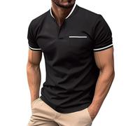 NNGOTD Men's Polo Shirts 1/4 Zip Plain Work Polo T-Shirt Casual Comfort Slim Fit Golf Tennis Cotton Tops Men's Sport Shirts Mens Black Polo Shirt Large Compression Tops for Men Tshirts (Black, XL)